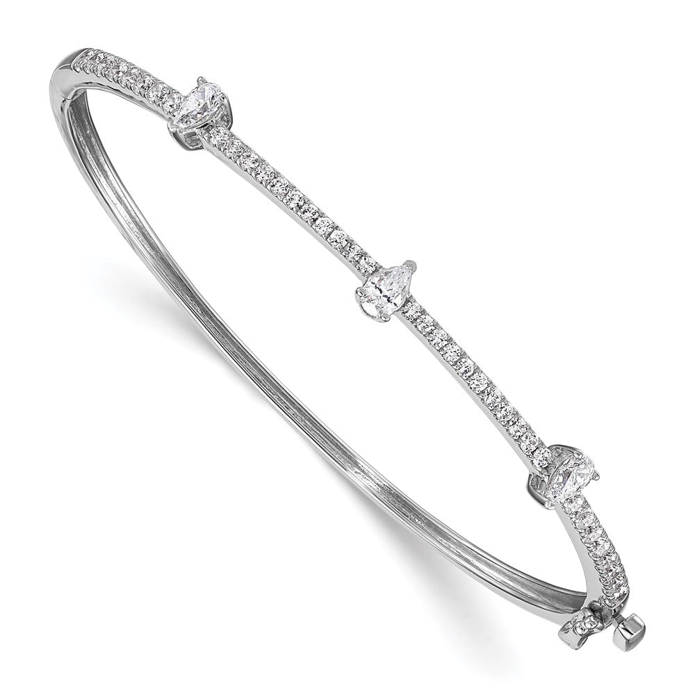 14k White Gold 1 1/4 Ct. Lab Grown Diamond VS/SI+ G+ Round and Pear Hinged Bangle Bracelet