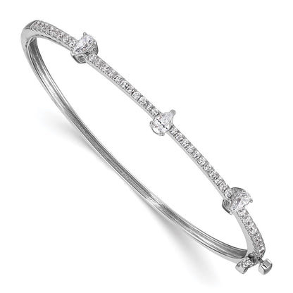 14k White Gold 1 1/4 Ct. Lab Grown Diamond VS/SI+ G+ Round and Pear Hinged Bangle Bracelet