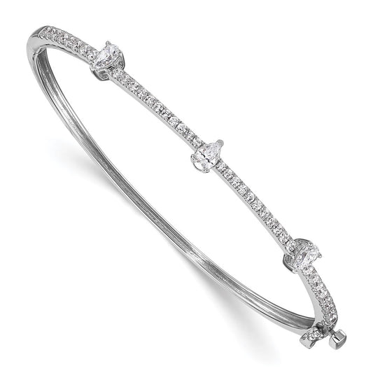 14k White Gold 1 1/4 Ct. Lab Grown Diamond VS/SI+ G+ Round and Pear Hinged Bangle Bracelet