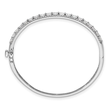 14k White Gold 5 Ct. Lab Grown Diamond VS/SI+ G+ Round and Princess Hinged Bangle Bracelet