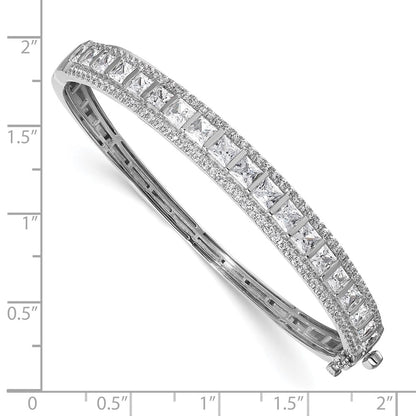 14k White Gold 5 Ct. Lab Grown Diamond VS/SI+ G+ Round and Princess Hinged Bangle Bracelet