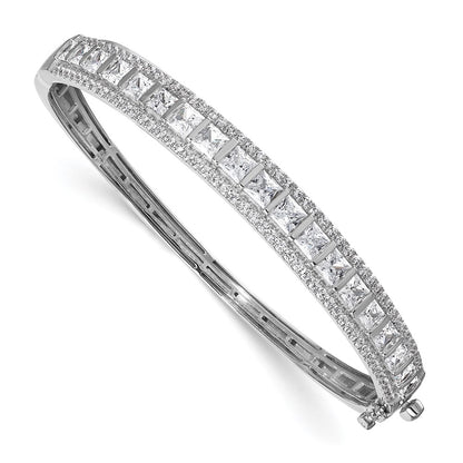 14k White Gold 5 Ct. Lab Grown Diamond VS/SI+ G+ Round and Princess Hinged Bangle Bracelet