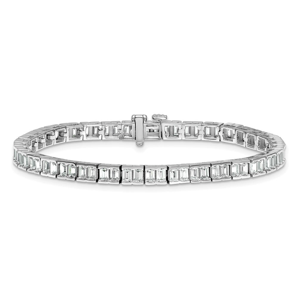 14K White Gold 7 3/8 Carat Certified Lab Grown Diamond Vs/Si+ G+ Emerald Bezel Set Tennis Bracelet