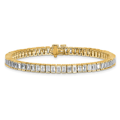 14K Yellow Gold 10 Carat Lab Grown Diamond Vs/Si+ G+ Emerald Bezel Set Tennis Bracelet