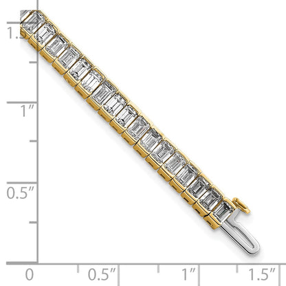 14K Yellow Gold 10 Carat Lab Grown Diamond Vs+ F+ Emerald Bezel Set Tennis Bracelet