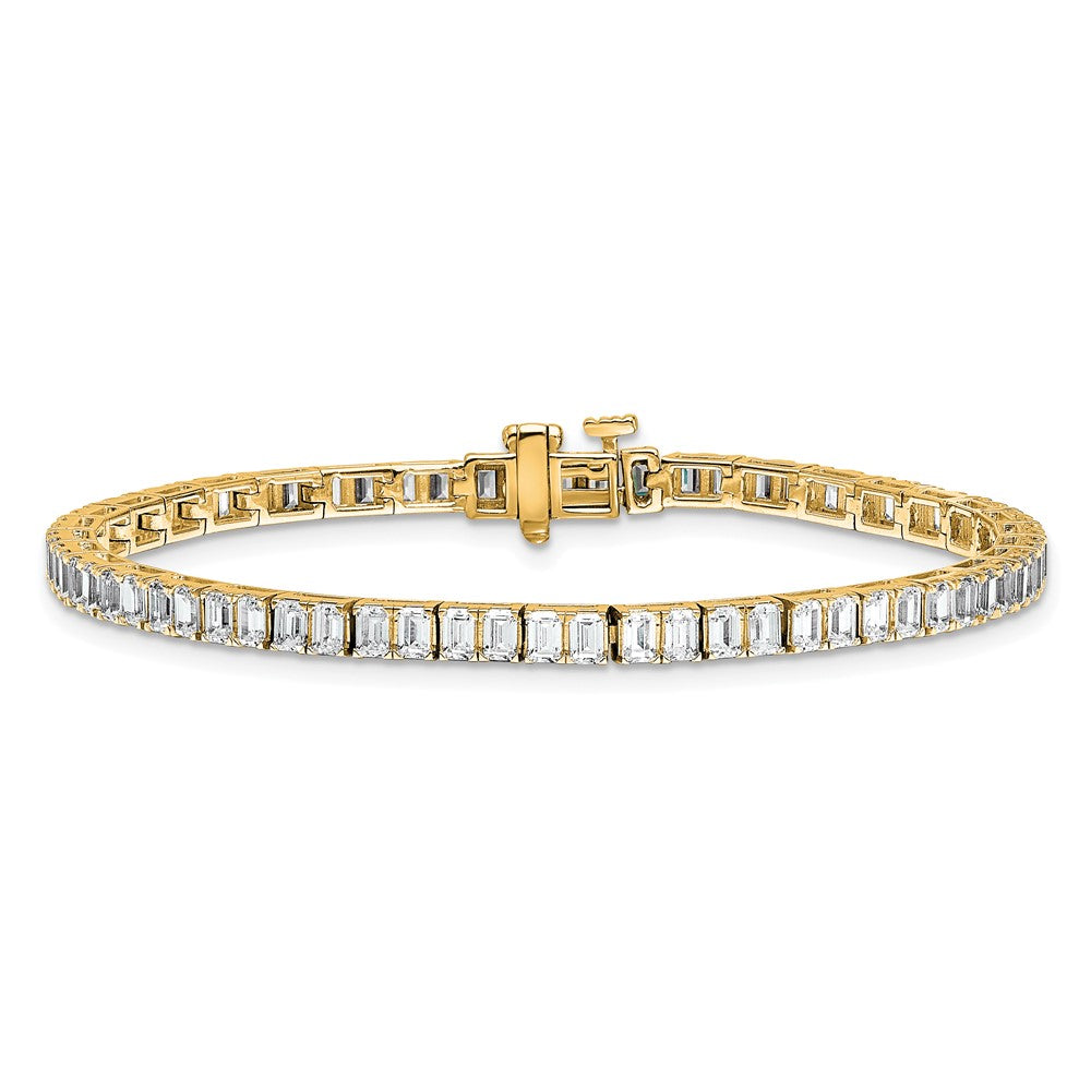 14K Yellow Gold 7 Carat Certified Lab Grown Diamond Vs+ F+ Emerald Bezel Set Tennis Bracelet