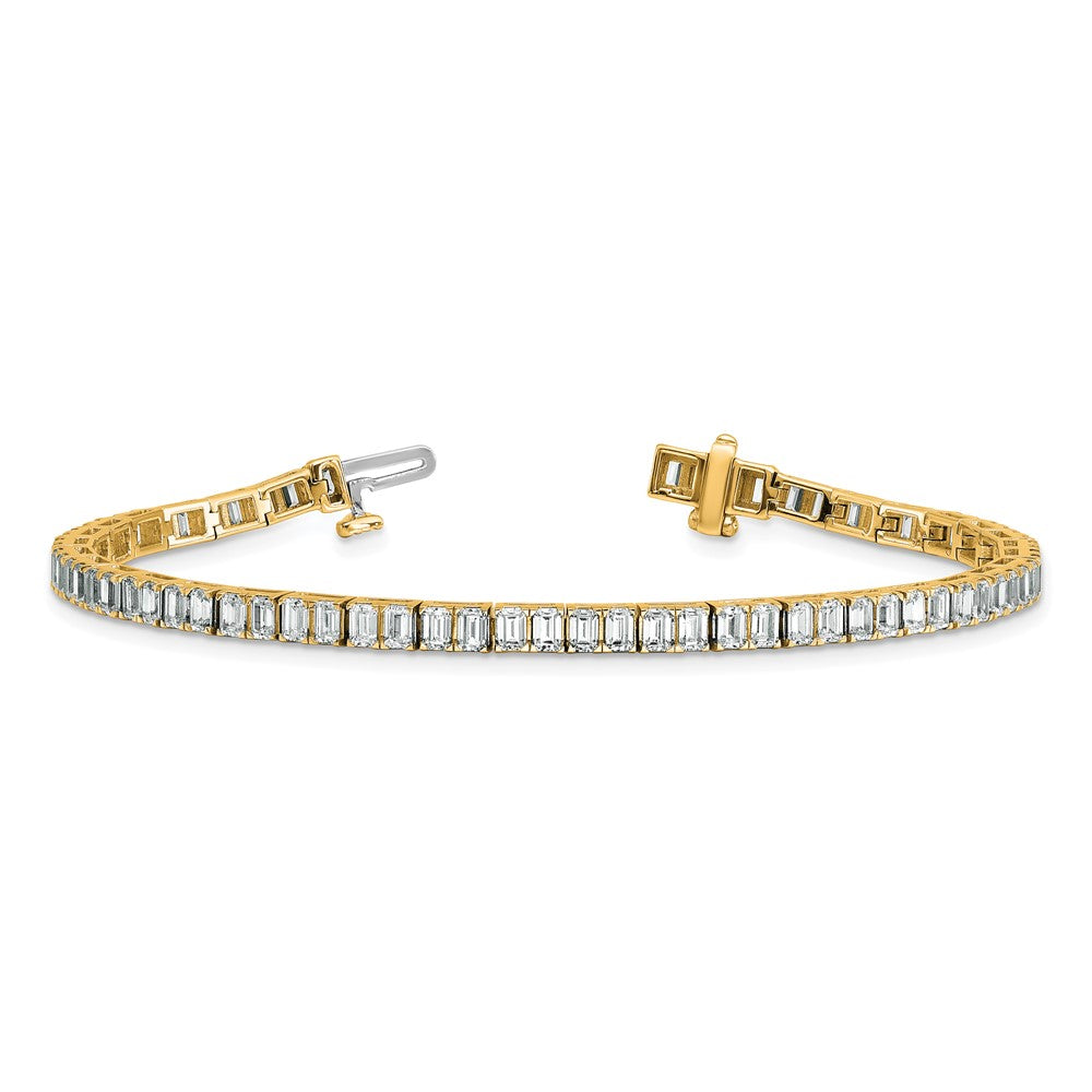 14K Yellow Gold 7 Carat Certified Lab Grown Diamond Vs+ F+ Emerald Bezel Set Tennis Bracelet