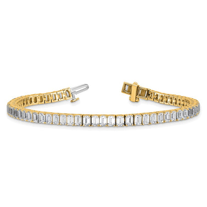 14K Yellow Gold 10 Carat Certified Lab Grown Diamond Vs+ F+ Emerald Bezel Set Tennis Bracelet