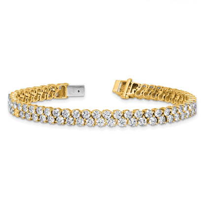 14K Yellow Gold 10 1/2 Carat Lab Grown Diamond Vs/Si+ G+ Complete Round Double Row Tennis Bracelet