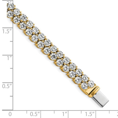 14K Yellow Gold 10 1/2 Carat Lab Grown Diamond Vs/Si+ G+ Complete Round Double Row Tennis Bracelet