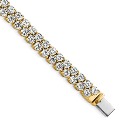 14K Yellow Gold 10 1/2 Carat Lab Grown Diamond Vs/Si+ G+ Complete Round Double Row Tennis Bracelet