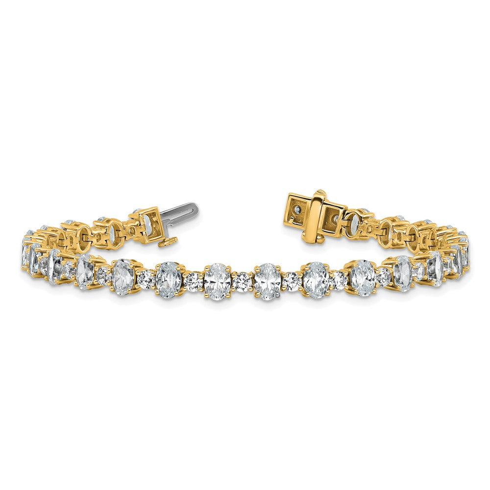 14K Yellow Gold 11 Carat Lab Grown Diamond Vs+ F+ Complete Oval And Round Tennis Bracelet