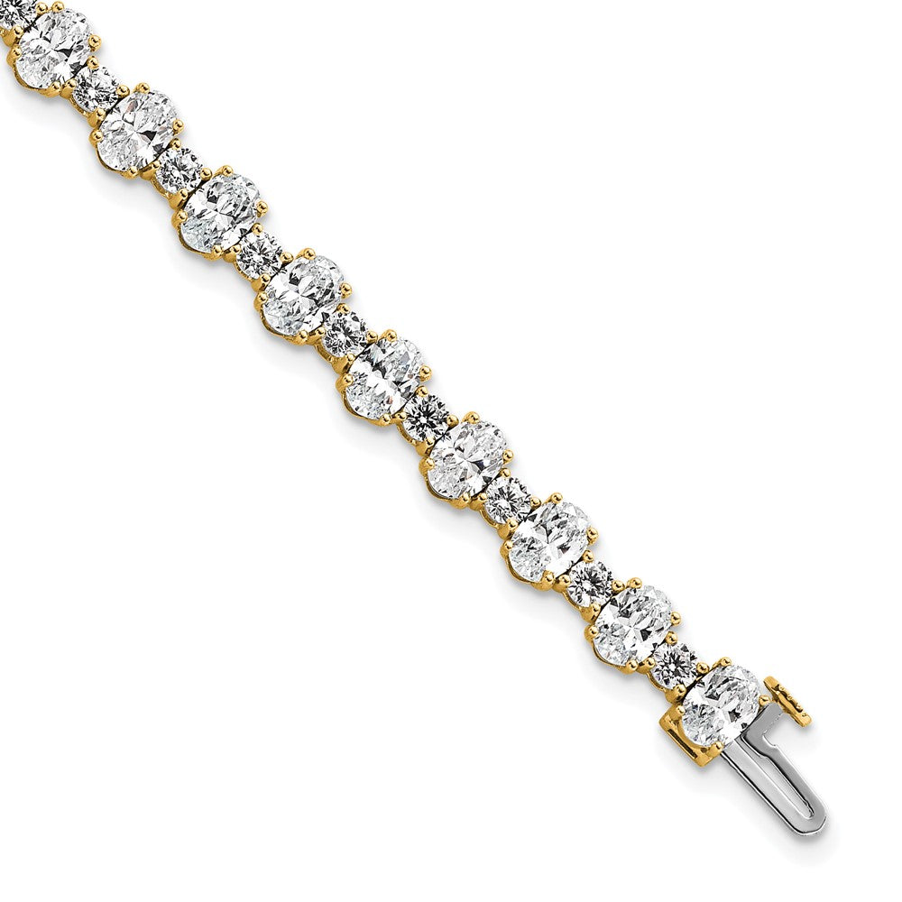 14K Yellow Gold 11 Carat Lab Grown Diamond Vs+ F+ Complete Oval And Round Tennis Bracelet