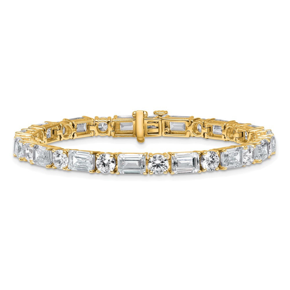 14K Yellow Gold Vs/Si+ G+ Lab Grown Emerald And Round Diamond Tennis Brac