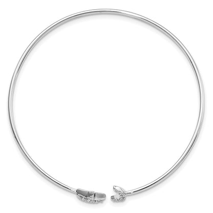 14k White Gold Natural Diamond Moon and Star Flexible Cuff Bangle