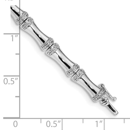 14k White Gold Natural Diamond Bamboo Design Bracelet