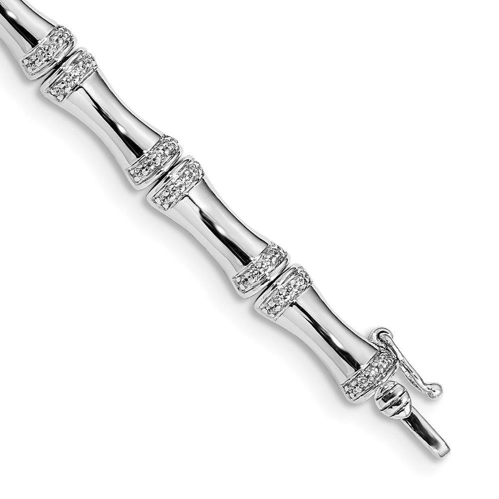 14k White Gold Natural Diamond Bamboo Design Bracelet