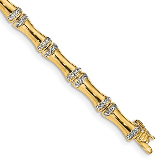 14k Yellow Gold Gold Natural Diamond Bamboo Design Bracelet