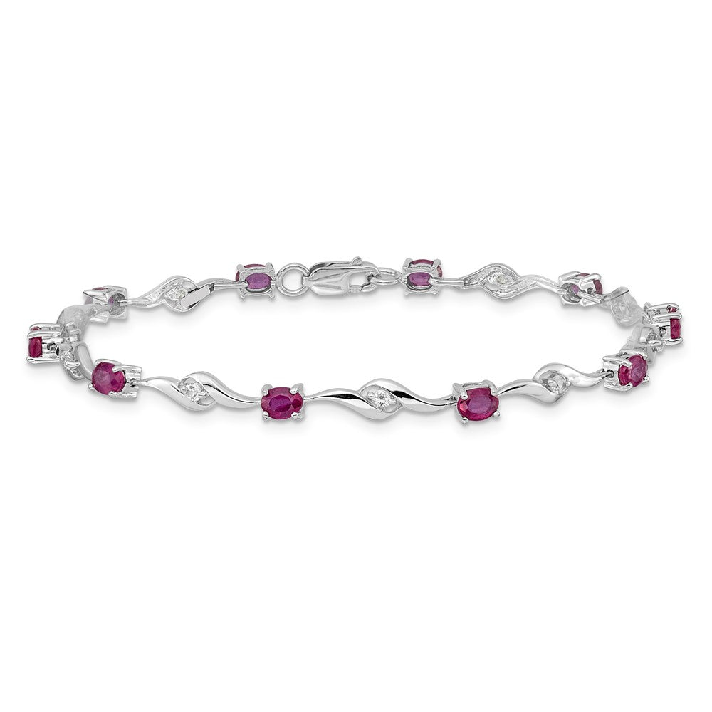 14k White Gold White Sapphire and Ruby Bracelet