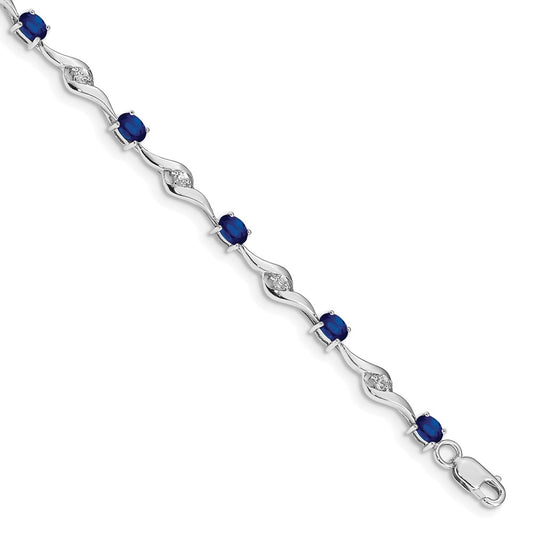 10K White Gold Blue Sapphire/White Sapphire Bracelet