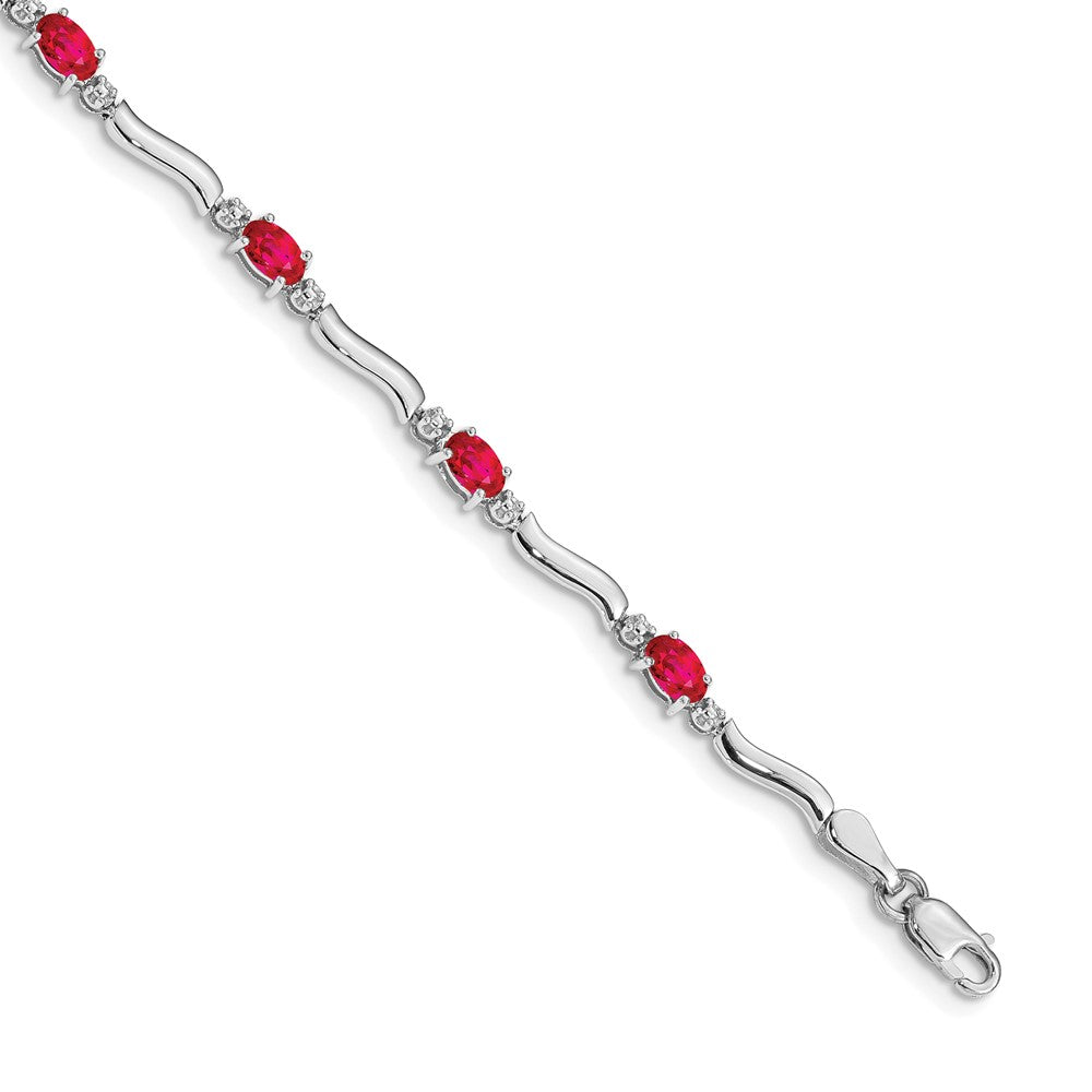 10K White Gold Diamond And Ruby Bracelet