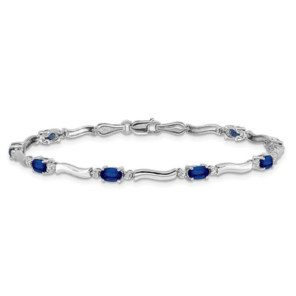 14k White Gold Natural Diamond and Sapphire Bracelet