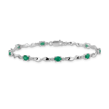 10K White Gold Diamond And Emerald Bracelet