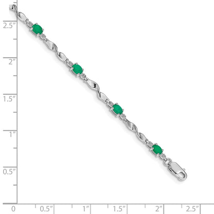 10K White Gold Diamond And Emerald Bracelet