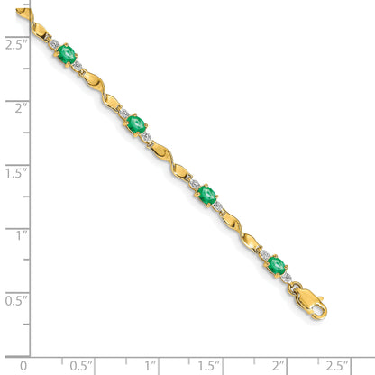 10K Yellow Gold Diamond And Oval Emerald Bracelet