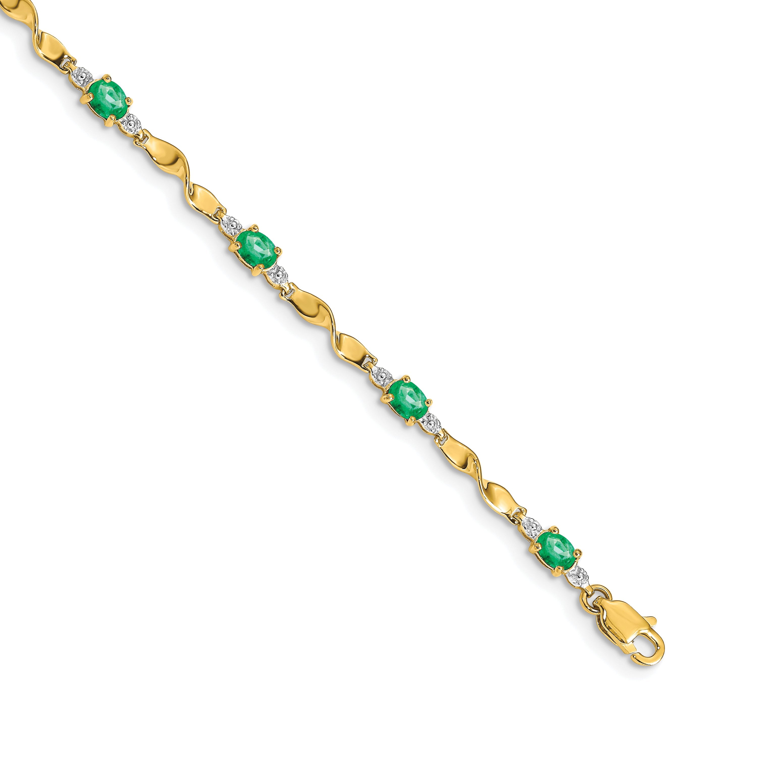 10K Yellow Gold Diamond And Oval Emerald Bracelet