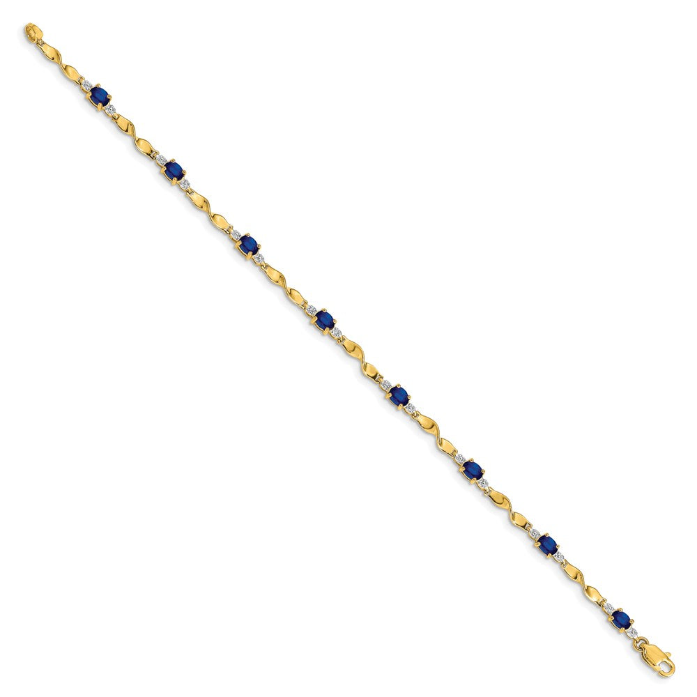 14k Yellow Gold Natural Diamond and Oval Sapphire Bracelet
