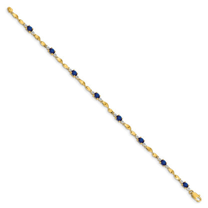 14k Yellow Gold Natural Diamond and Oval Sapphire Bracelet