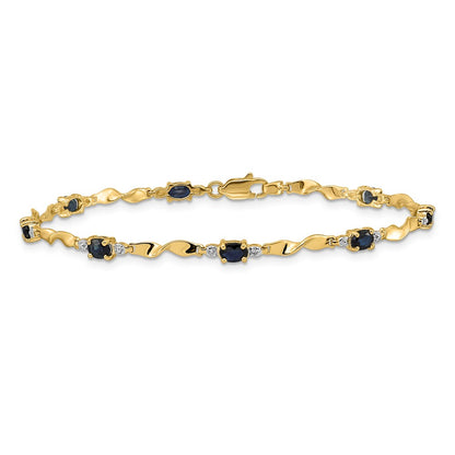 14k Yellow Gold Natural Diamond and Oval Sapphire Bracelet