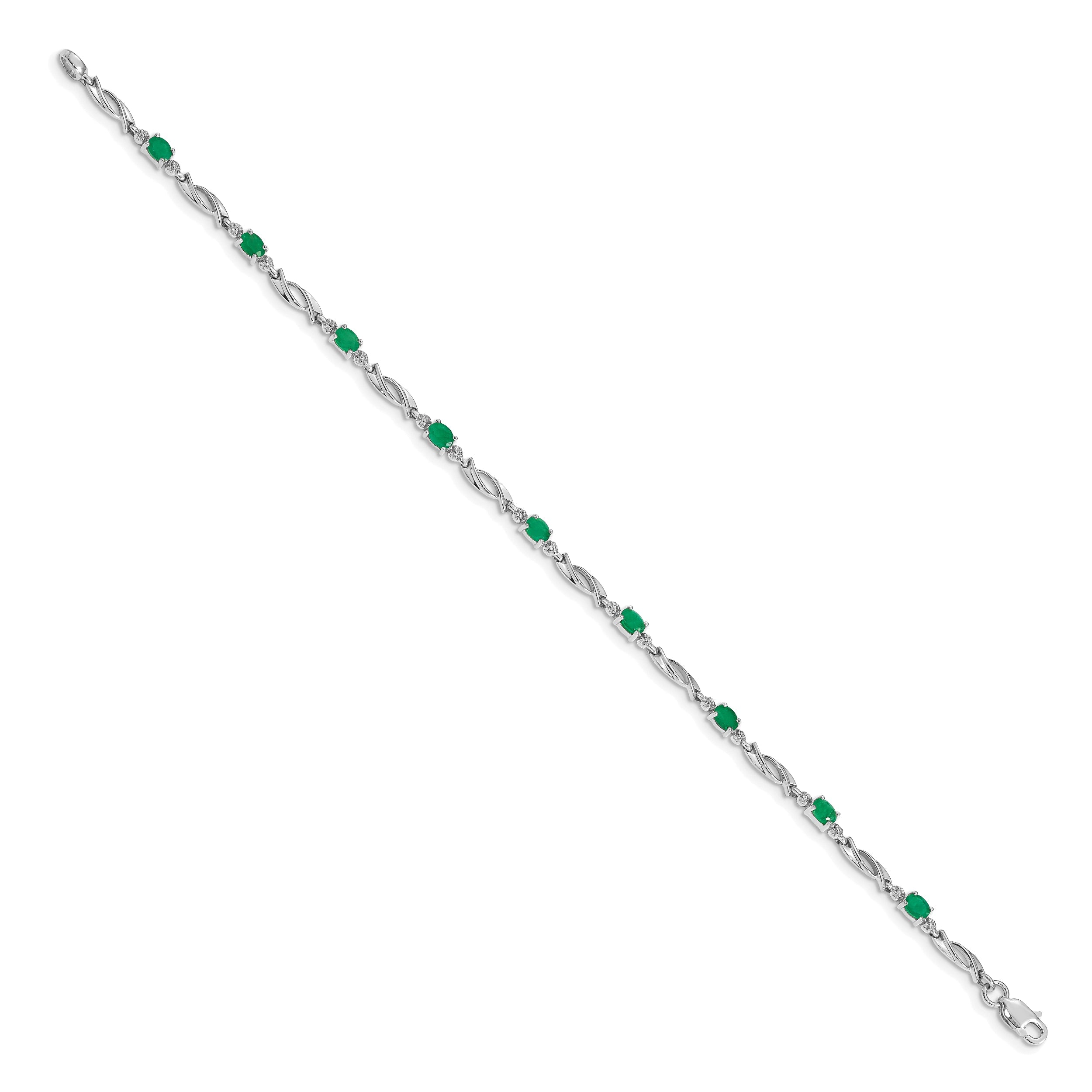 10K White Gold Diamond And Emerald Bracelet