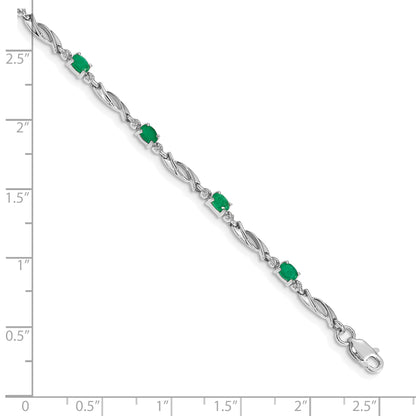 10K White Gold Diamond And Emerald Bracelet