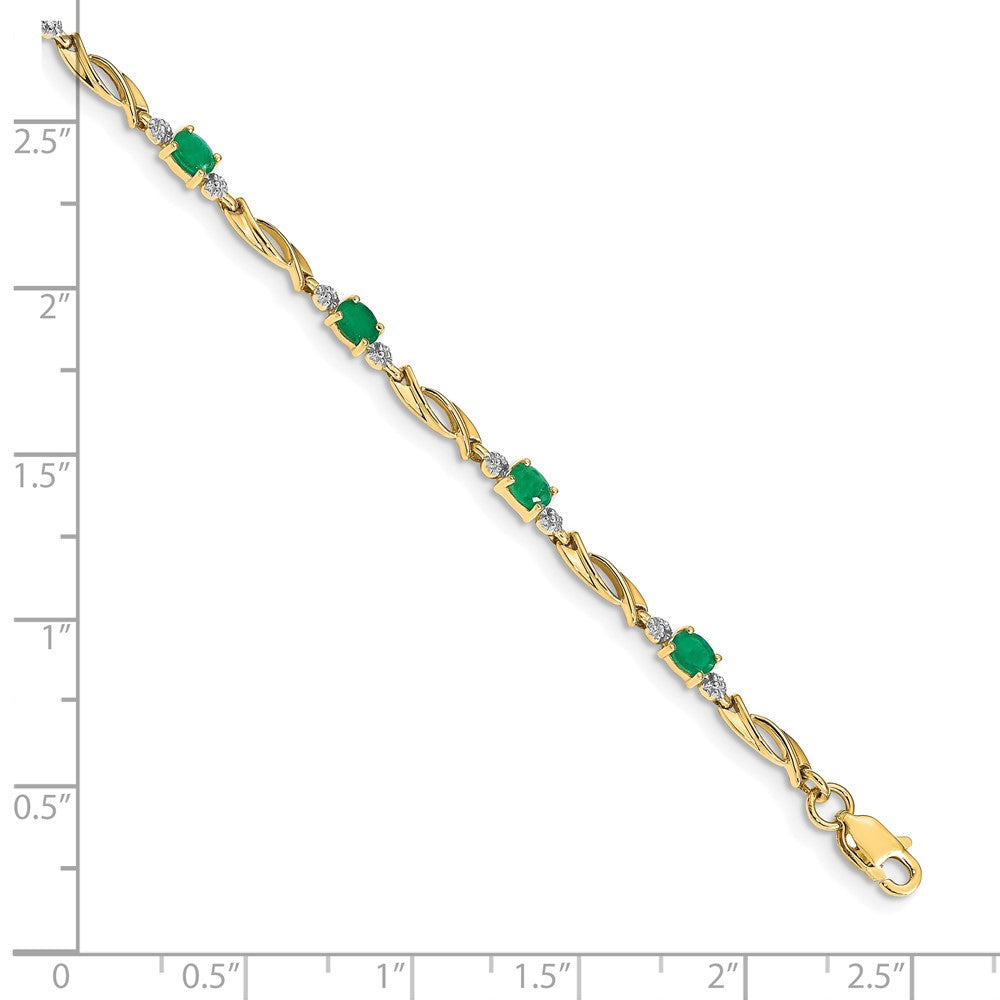 10K Yellow Gold Diamond And Oval Emerald Bracelet