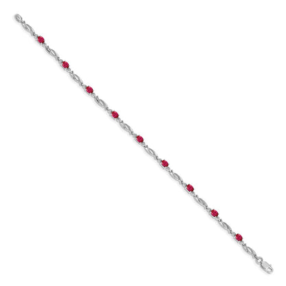 10K White Gold Diamond And Ruby Bracelet