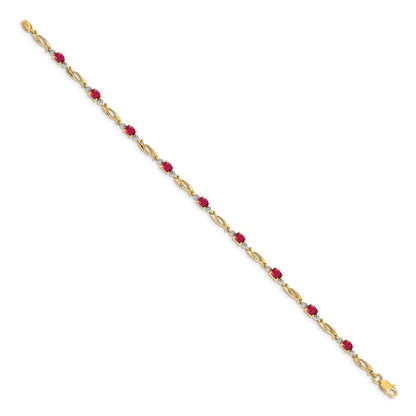 10K Yellow Gold Diamond And Oval Ruby Bracelet