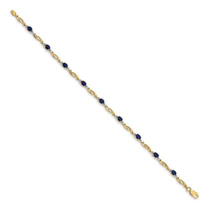 10K Yellow Gold Diamond And Oval Sapphire Bracelet