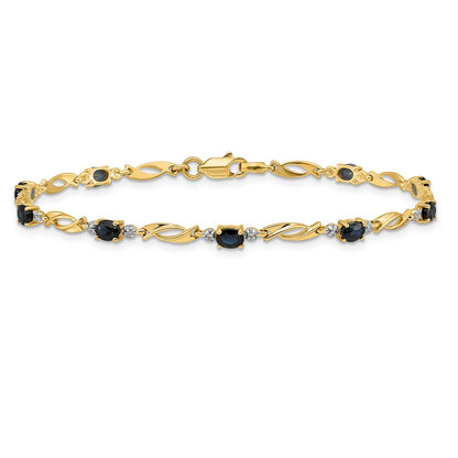 10K Yellow Gold Diamond And Oval Sapphire Bracelet