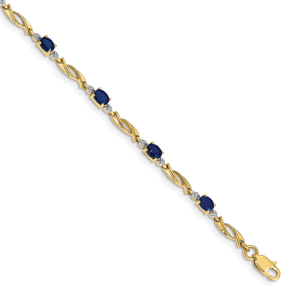 10K Yellow Gold Diamond And Oval Sapphire Bracelet