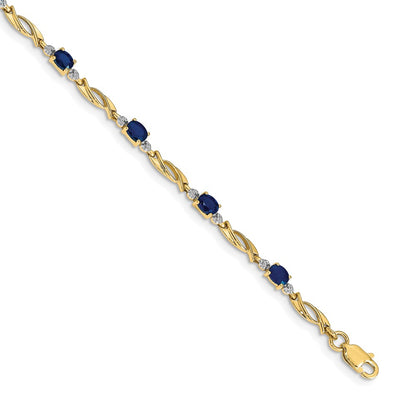 10K Yellow Gold Diamond And Oval Sapphire Bracelet
