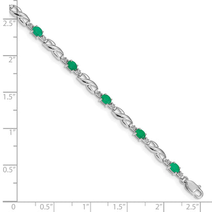10K White Gold Diamond And Emerald Bracelet