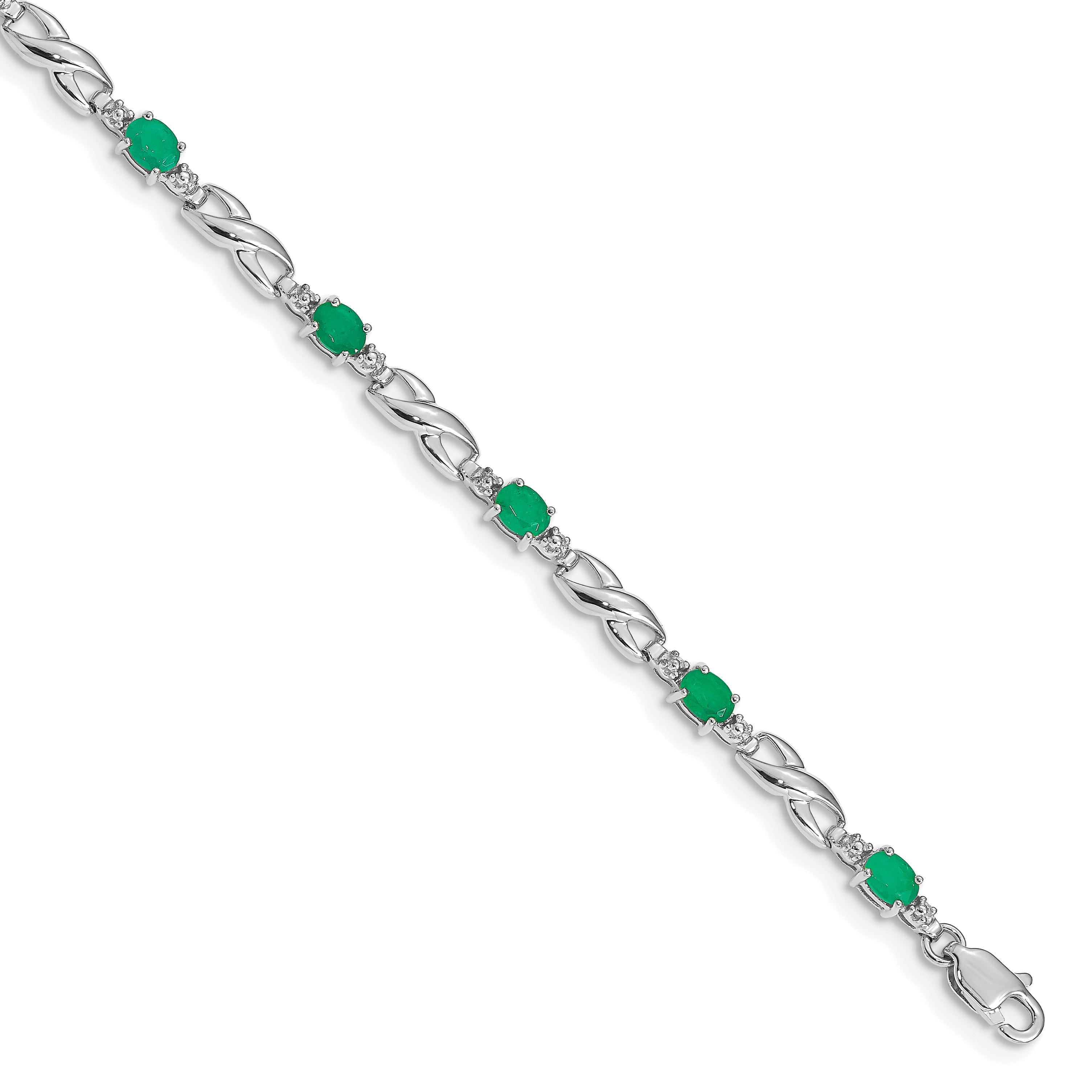 10K White Gold Diamond And Emerald Bracelet