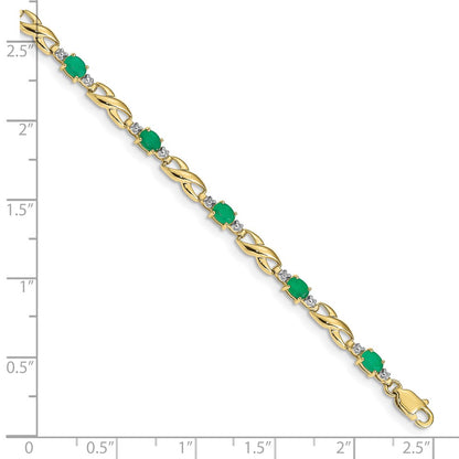 10K Yellow Gold Diamond And Oval Emerald Bracelet