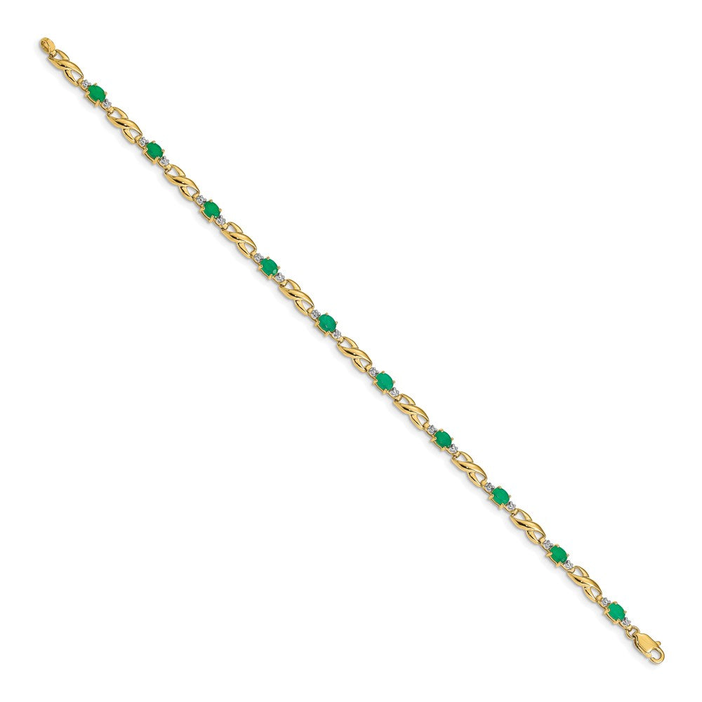 14k Yellow Gold Natural Diamond and Oval Emerald Bracelet
