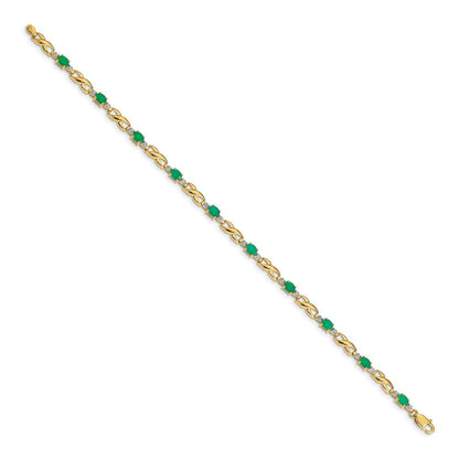 14k Yellow Gold Natural Diamond and Oval Emerald Bracelet