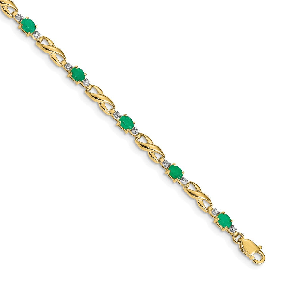 14k Yellow Gold Natural Diamond and Oval Emerald Bracelet