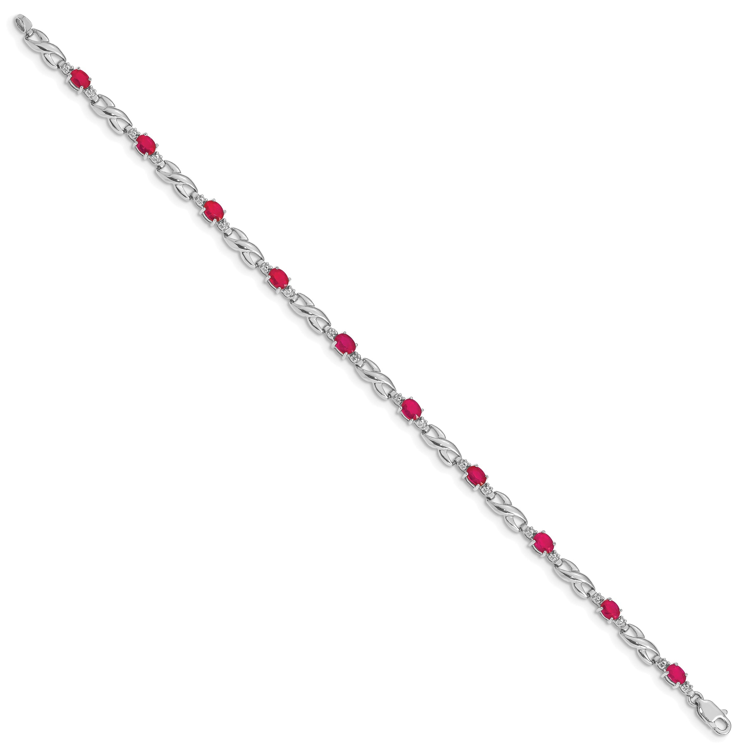 10K White Gold Diamond And Composite Ruby Bracelet