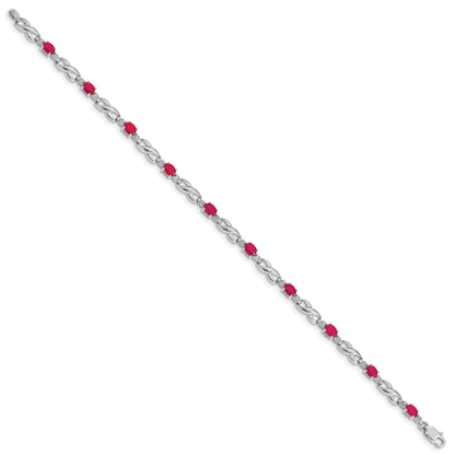 10K White Gold Diamond And Composite Ruby Bracelet
